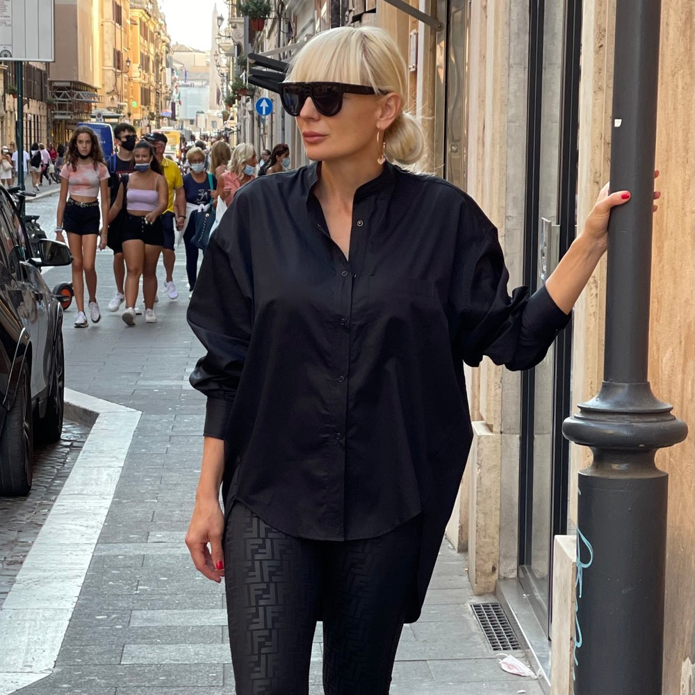 Черна памучна дамска риза AGGATA