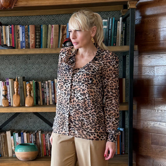 Дамска риза с леопардова щампа и подплата AGGATA