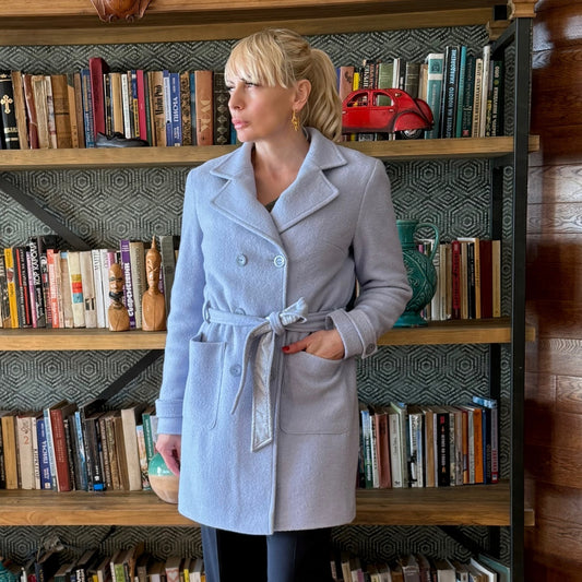 Дамско вълнено палто в светло син цвят AGGATA