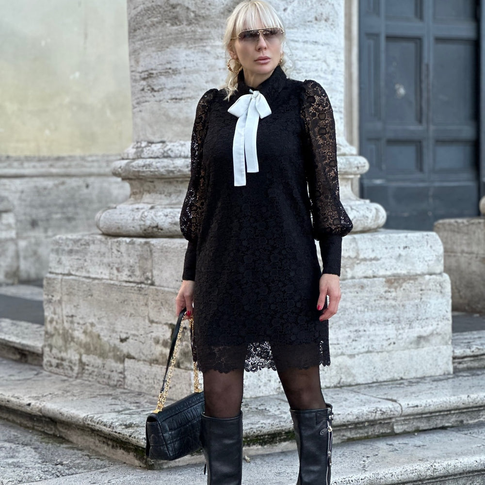 Черна рокля от памучна дантела AGGATA