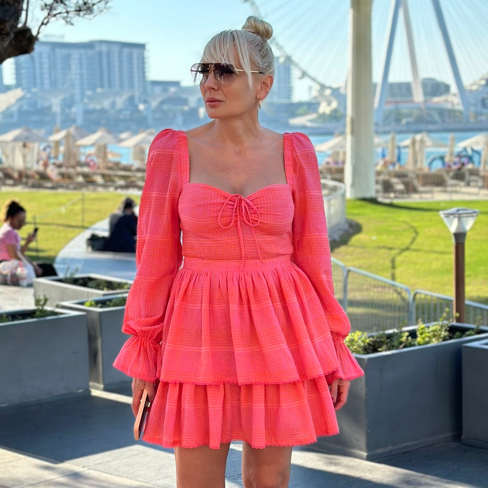 Къса дамска карирана рокля AGGATA