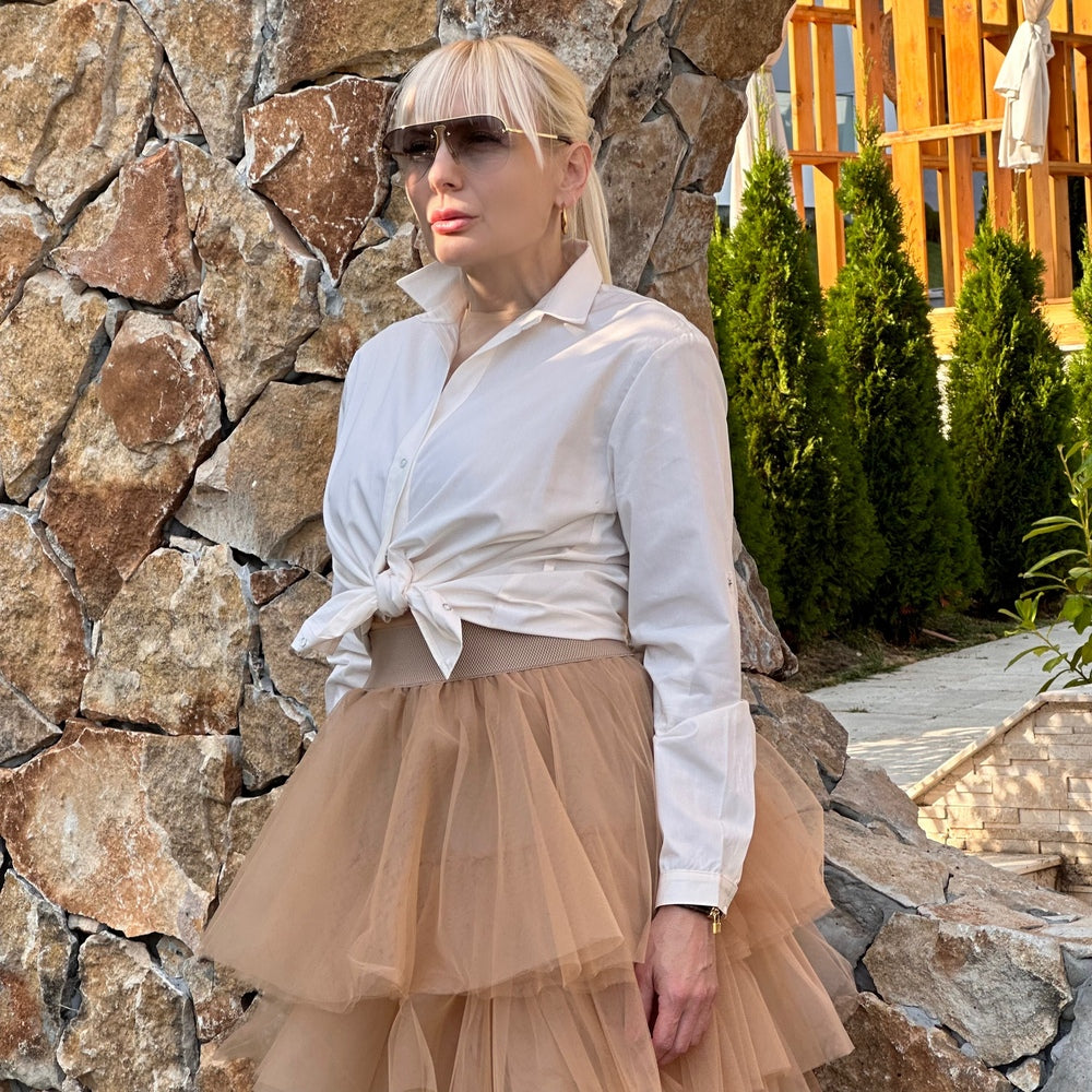 Дамска екрю памучна риза AGGATA