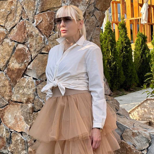 Дамска екрю памучна риза AGGATA