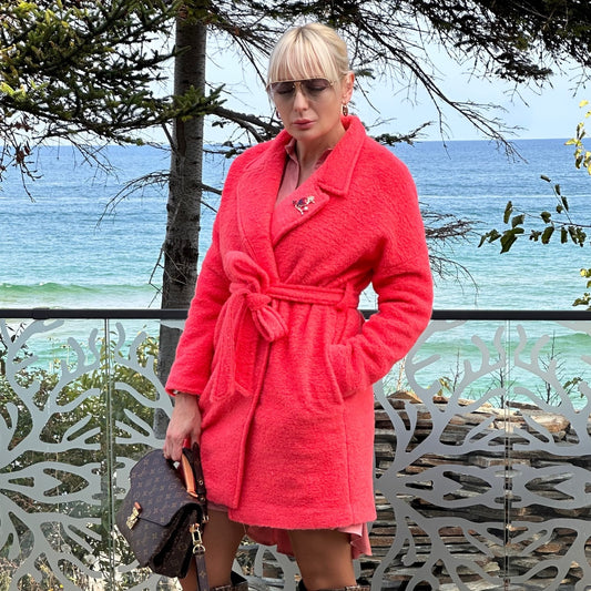 Коралово дамско палто със свободен силует AGGATA