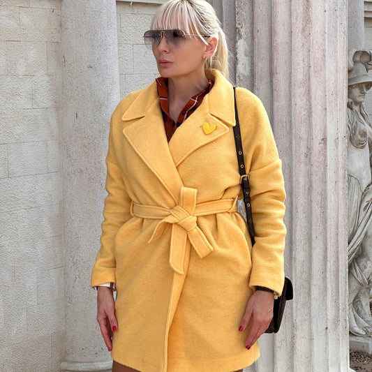 Дамско жълто палто тип халат AGGATA