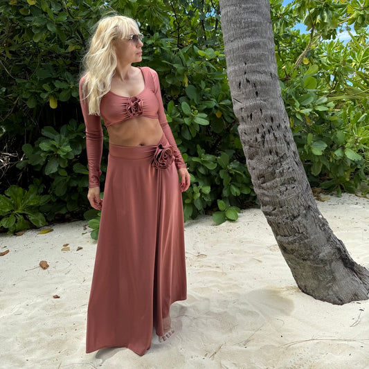 Дълга кафява дамска пола, с цепка AGGATA