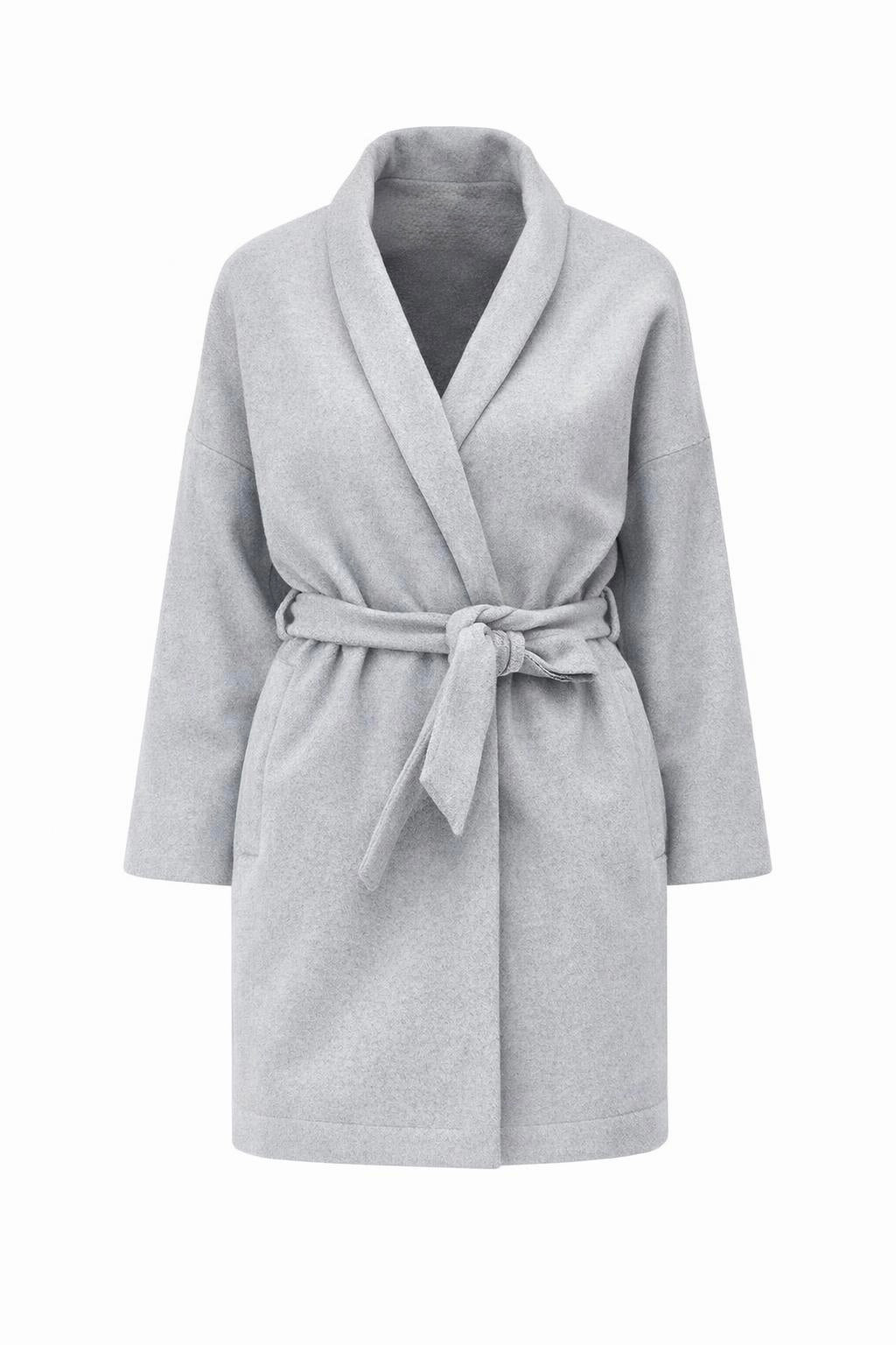 Дамско сиво палто тип халат AGGATA